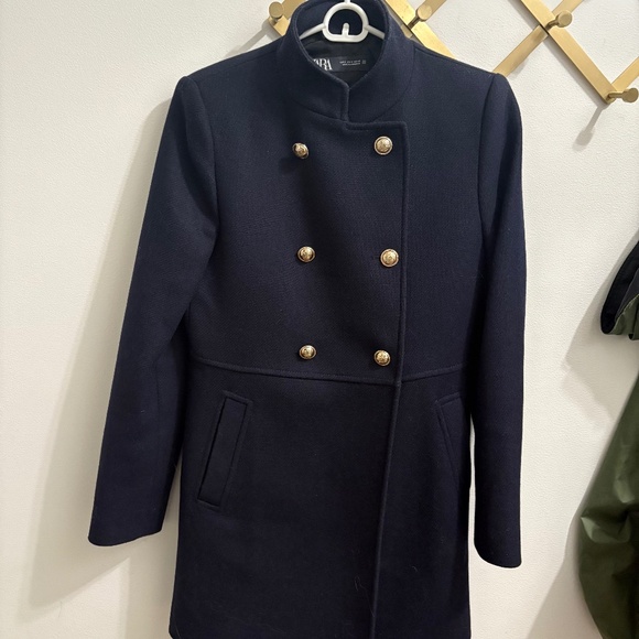 Zara, wool pea coat, size S, blue - Picture 1 of 3